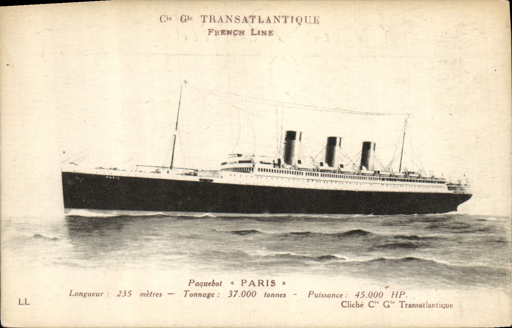 Schip «PARIS» — Cie Géle Transatlantique French Line — Cliché Cie Transatlantique