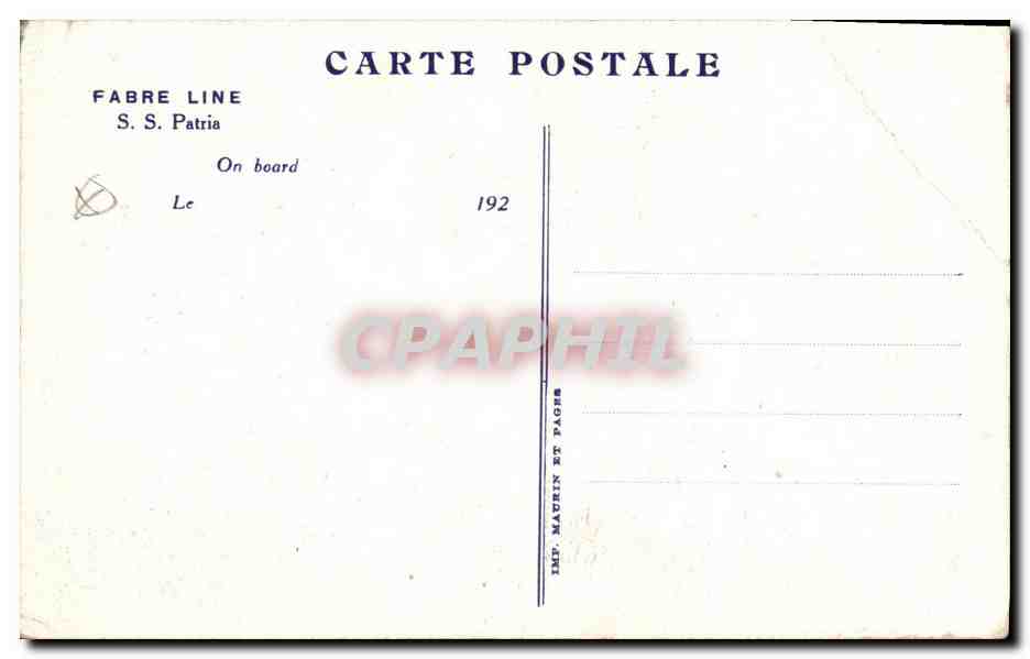 CPA Bateau Paquebot Fabre Line SS Patria  — Verso