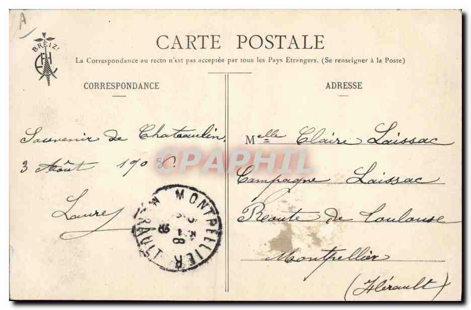CPA Folklore Chateaulin Costume de Grande ceremonie  — Verso