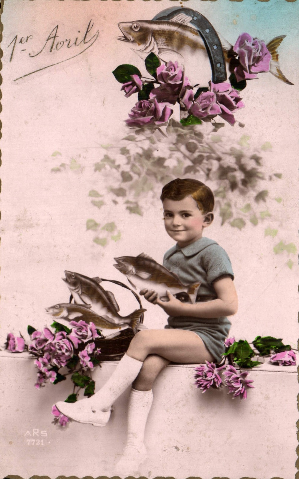 CPA Fantaisie Paques 1er Avril Enfant Fer a cheval 