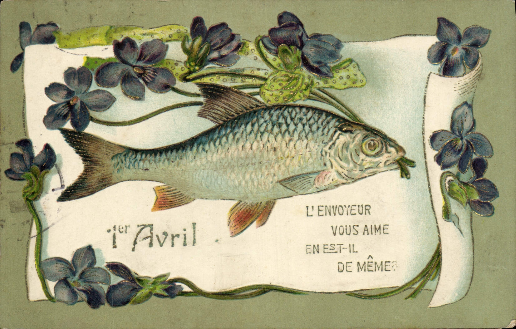 Poisson — 1er Avril — L'envoyeur vous aime en est-il de même? — Carte postale humoristique