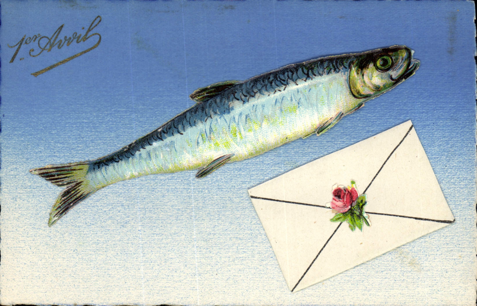 Poisson — avec enveloppe et rose — CPAPHIL
