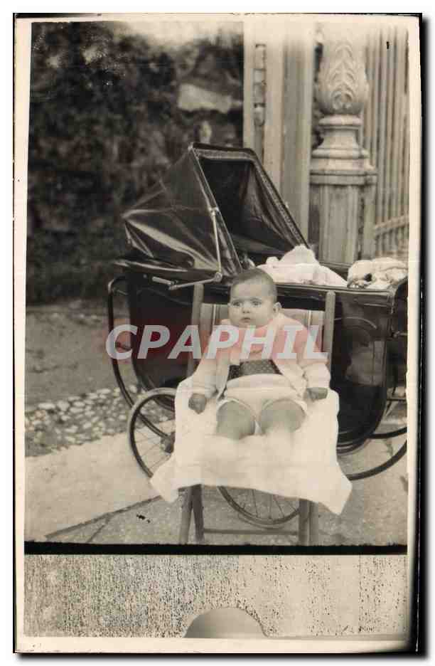 CARTE PHOTO Bebe Enfant Pousette 