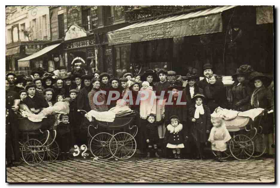 CARTE PHOTO Paris 1er Bebes Enfants Pousettes 
