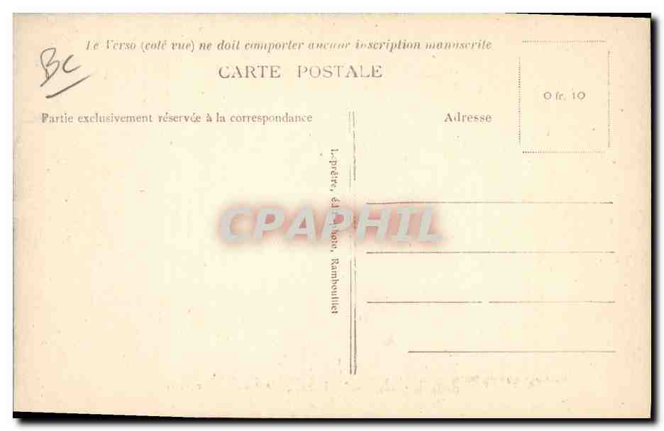 Équipage de Madame la Duchesse d'Uzès se rendant au rendez-vous Grille du Château de Saint-Léger — Éditeur L. Pature, éd. Rambouillet, n° 61 — Reverso
