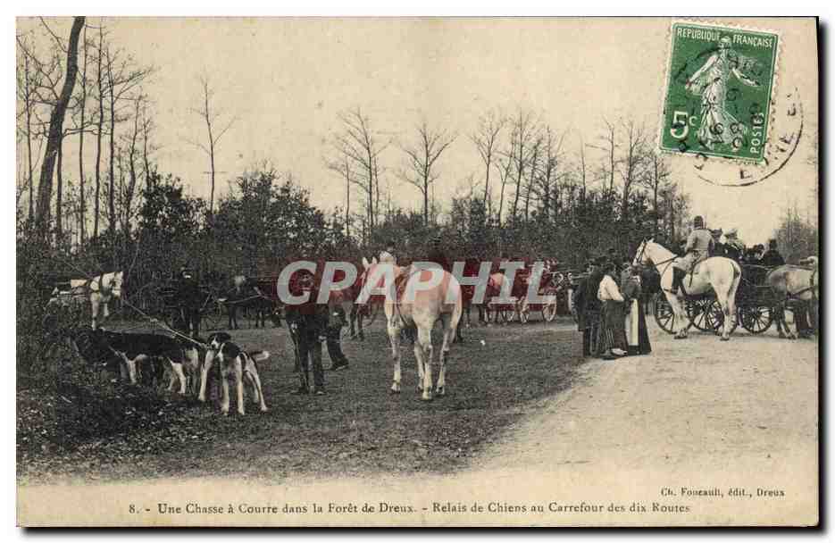 Jacht in de Bossen van Dreux — Hondenrelais bij het Kruispunt van de Tien Wegen — Ch. Fonceaull, uitgever, Dreux