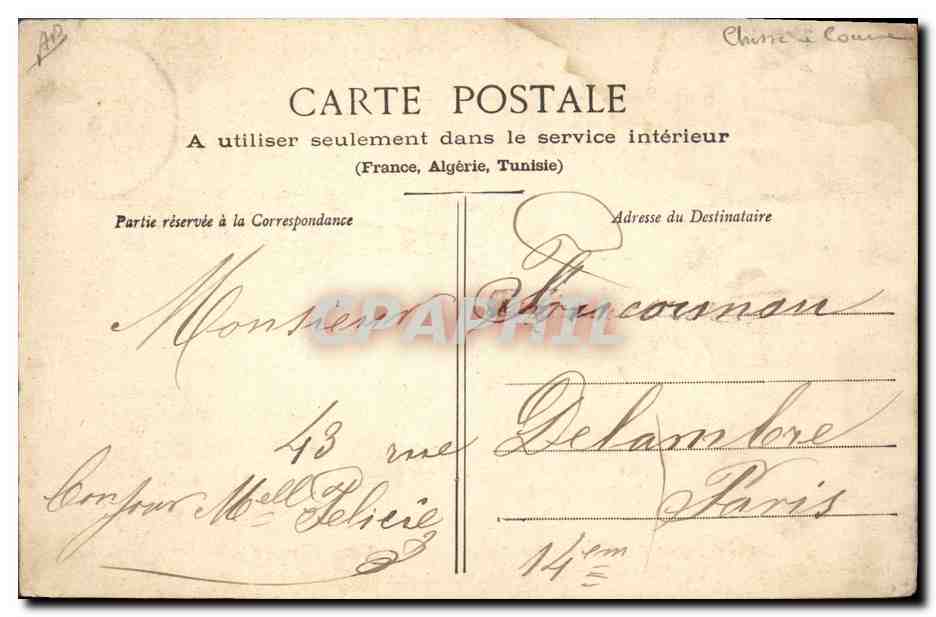 Chasse à Courre dans la Forêt de Dreux — Le Lancier — Le Piqueur vient de sonner la Vue — Ch. Foucault, édit., Dreux — Reverso