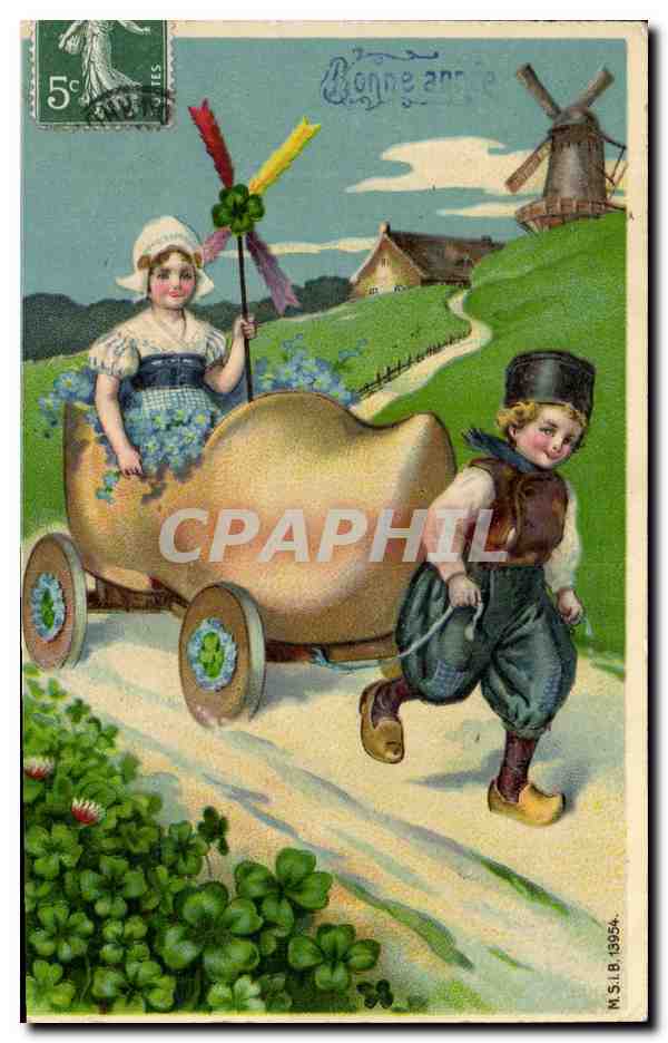 CPA Fantaisie Enfants Moulin a vent Sabot 