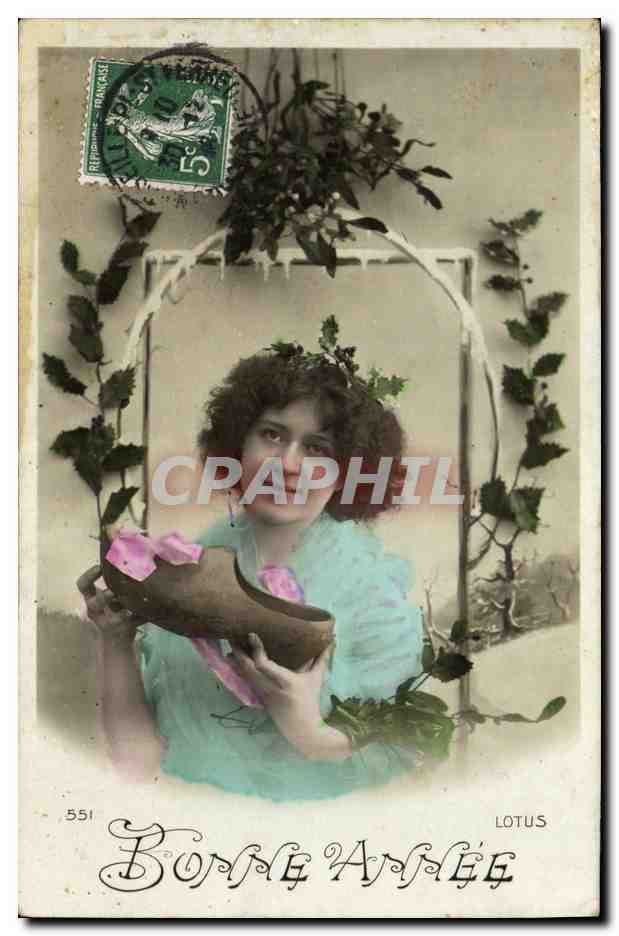 CPA Fantaisie Femme Bonne annee Sabot 