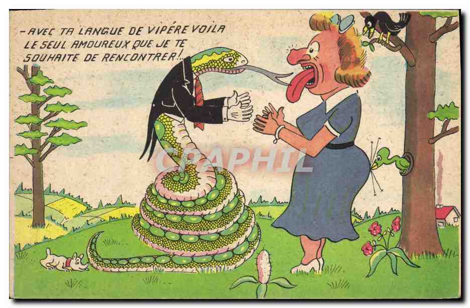 CPA Fantaisie Illustrateur Femme Serpent Langue de vipere 