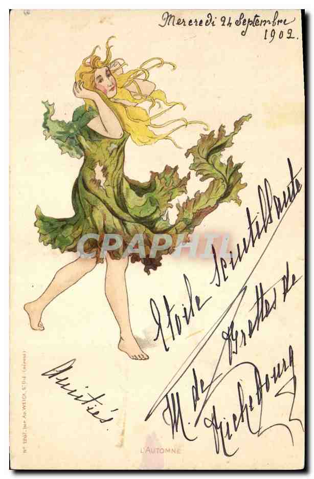 CPA Fantaisie Illustrateur Femme L'automne 