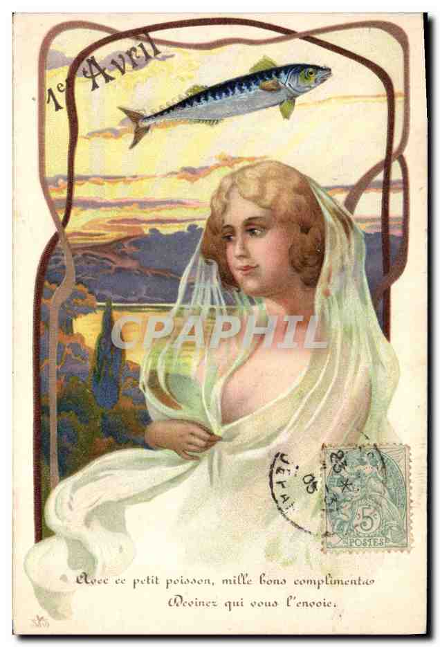 CPA Fantaisie Illustrateur Femme Poisson 1er Avril Paques 