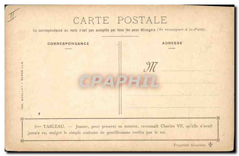 CPA Jeanne d'Arc pour trouver sa mission reconnait Charles VII  — Rückseite