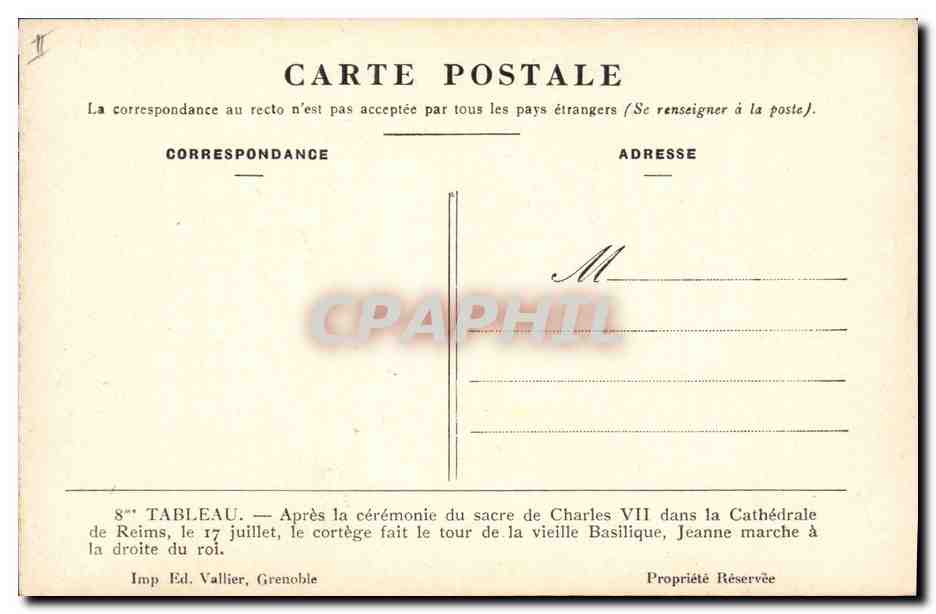 CPA Jeanne d'Arc Apres la ceremonie du sacre de Charles VII dans la cathedrale de Reims  — Rückseite