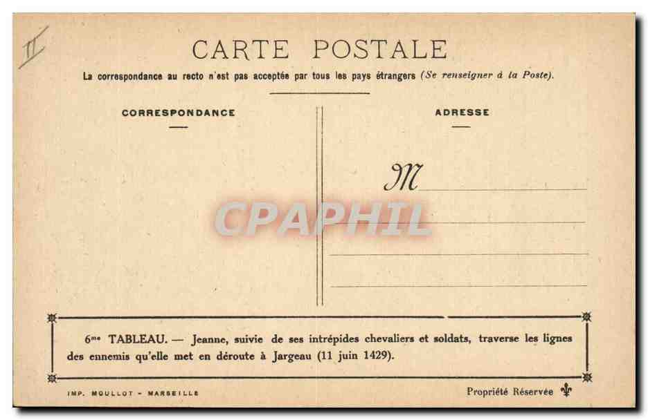 CPA Jeanne d'Arc Jeanne suivie de ses intrepides chevaliers et soldats travers les lignes des ennemis  — Rückseite