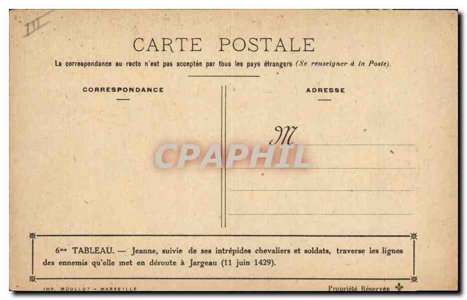CPA Jeanne d'Arc Jeanne suivie de ses intrepides chevaliers et soldats travers les lignes des ennemis  — Verso