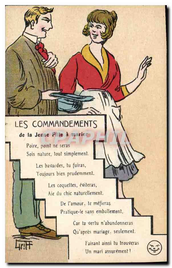 CPA Fantaisie Illustrateur Griff Les commandements de la jeune fille a marier 