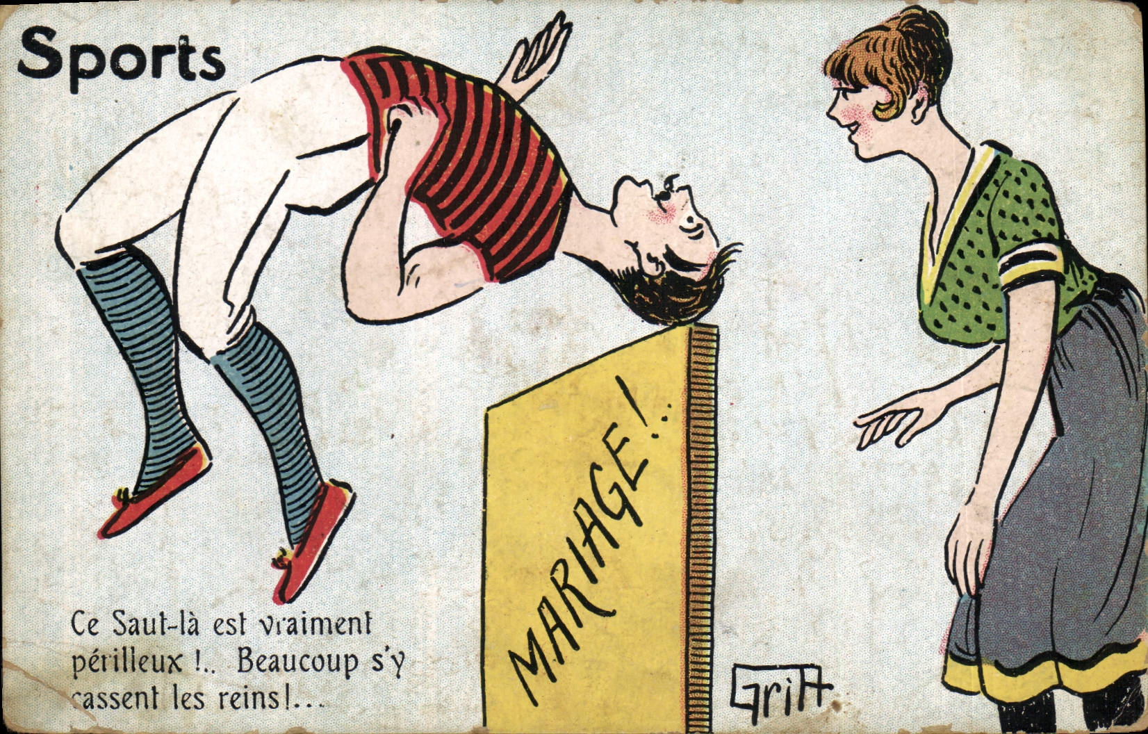 CPA Fantaisie Illustrateur Griff Sports Mariage Sports 