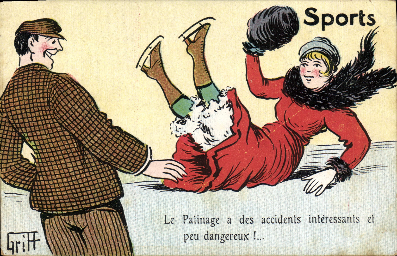 CPA Fantaisie Illustrateur Griff Sports Patinage Patins a glace 