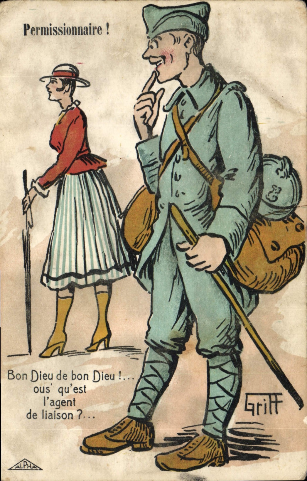 CPA Fantaisie Illustrateur Griff Permissionnaire Militaria 