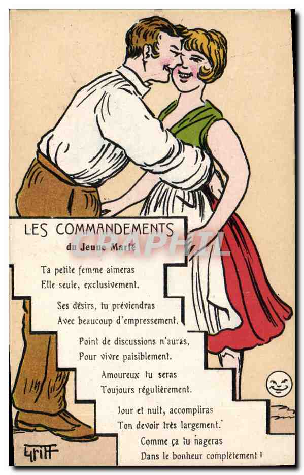 CPA Fantaisie Illustrateur Griff Les commandements du jeune marie Mariage 