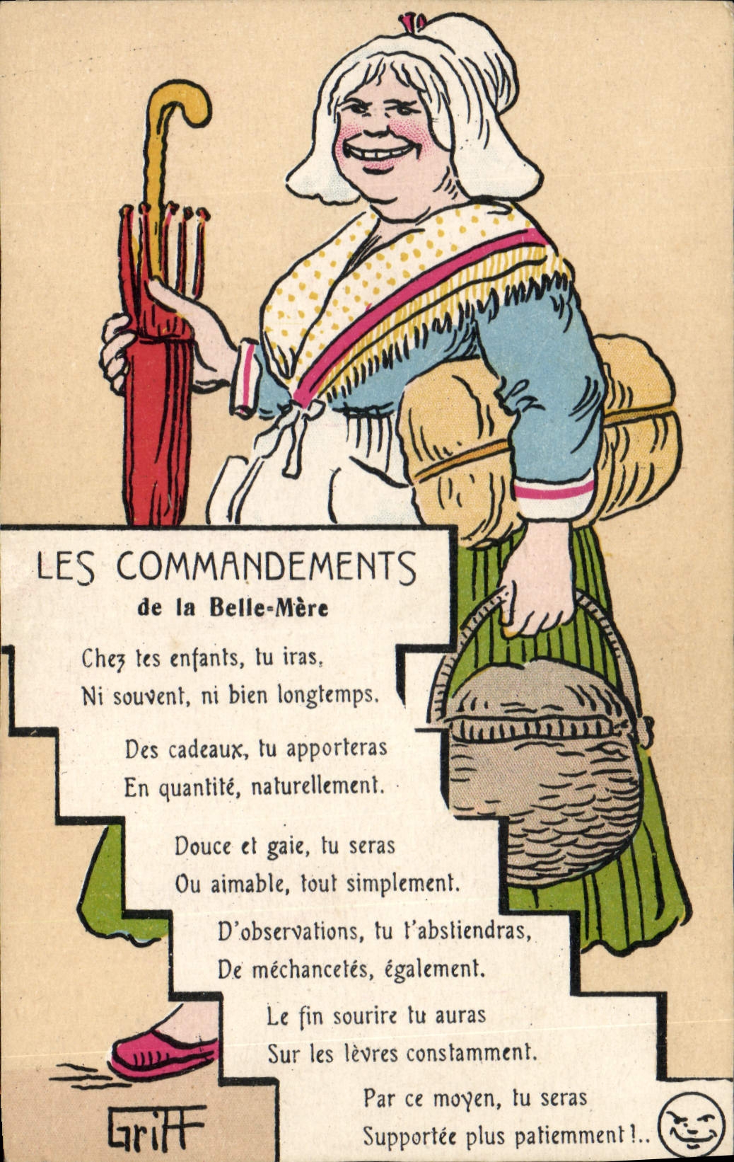CPA Fantaisie Illustrateur Griff Les commandements de la belle mere 