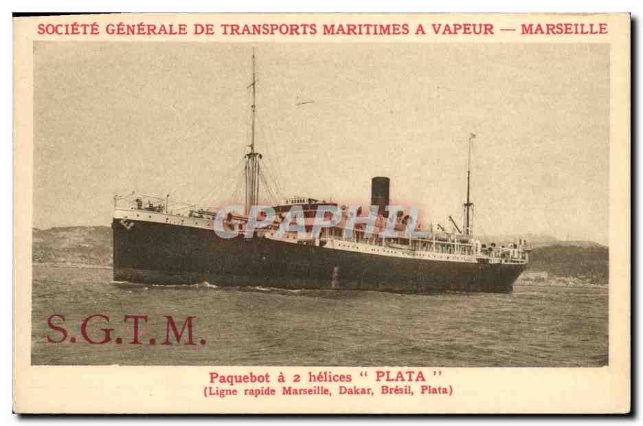 CPA Bateau Paquebot SGTM Plata Ligne rapide Marseille DAkar Bresil Plata 