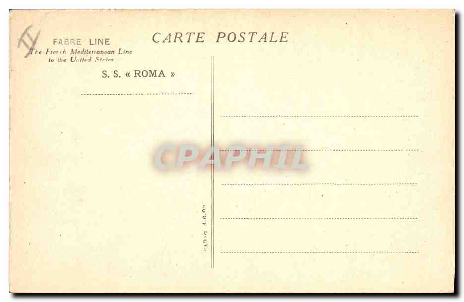 CPA Bateau Paquebot Fabre Line SS Roma  — Verso