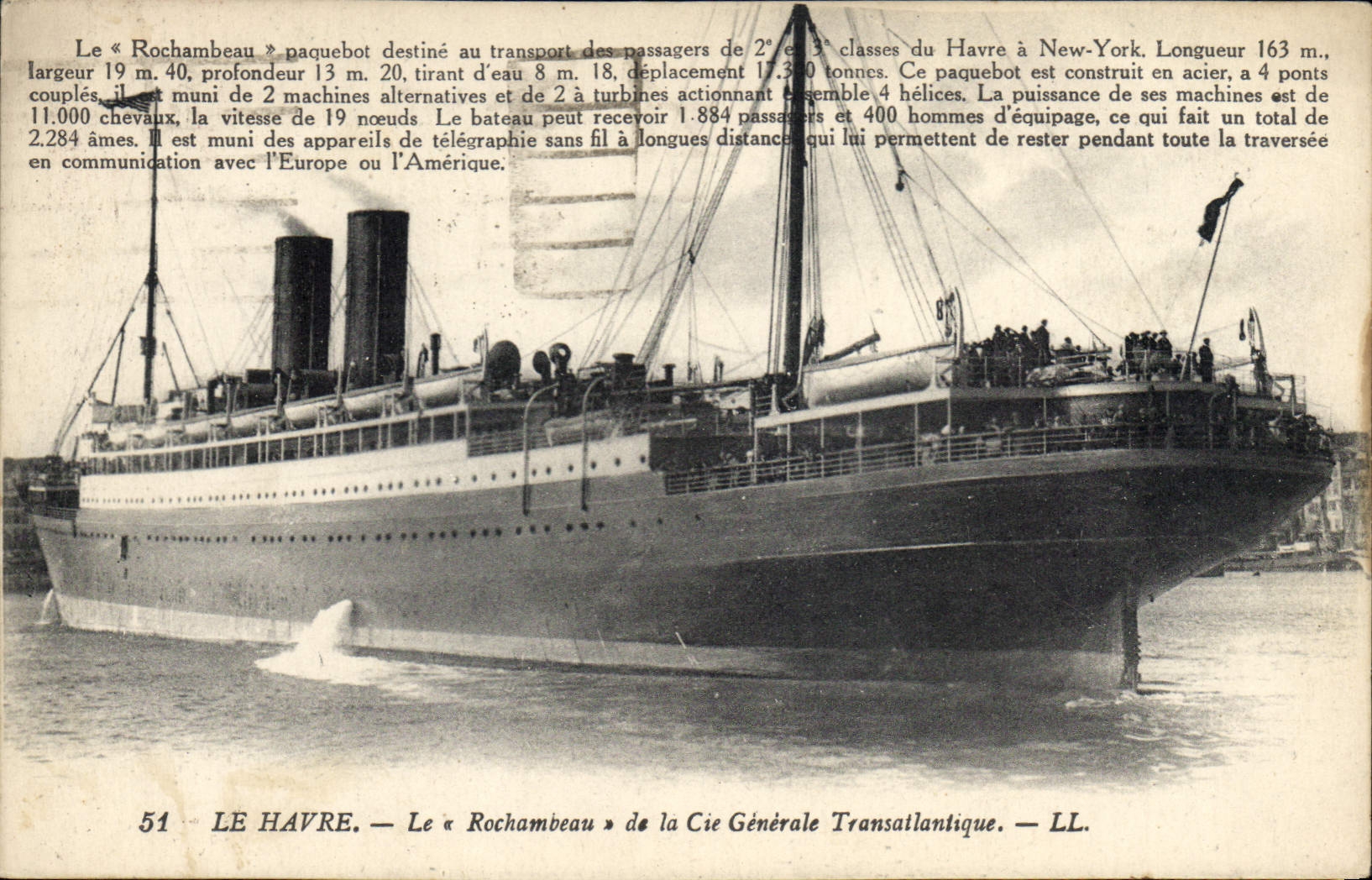 El « Rochambeau » transatlántico — Cie Générale Transatlantique — LL. — N°51