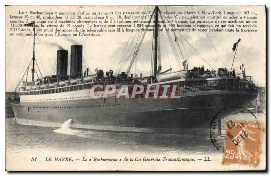 Le « Rochambeau » — paquebot de la Cie Générale Transatlantique — LL n°51