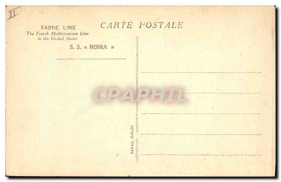 CPA Bateau Paquebot Fabre line SS Roma  — Verso