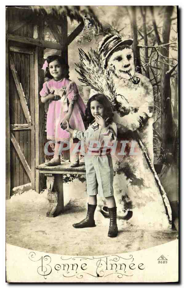CPA Fantaisie Bonhomme de neige Enfants 