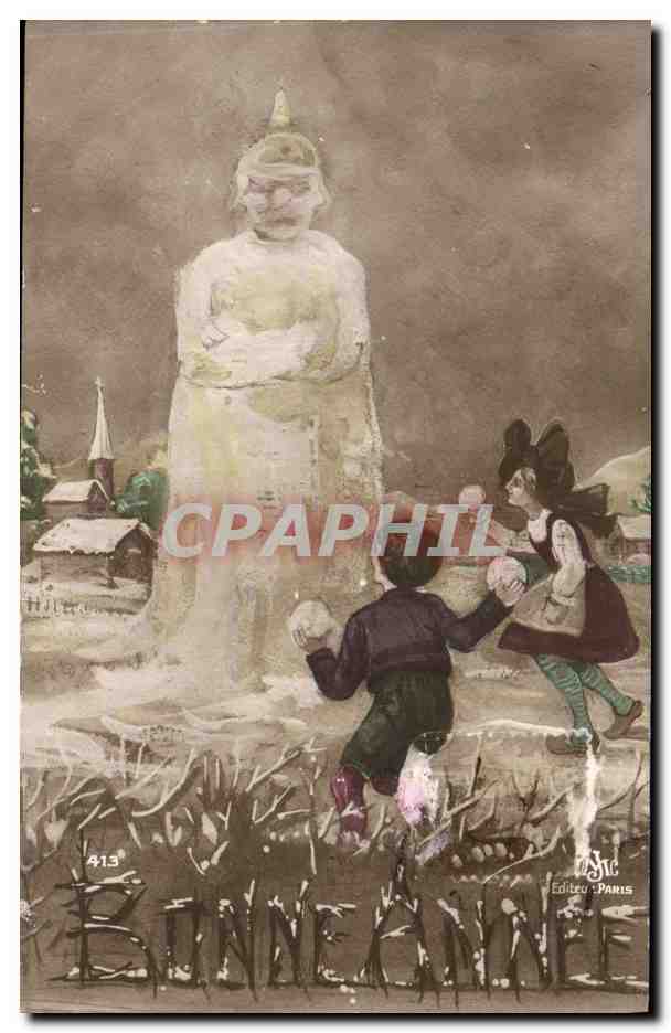 CPA Fantaisie Bonhomme de neige Enfant Soldat Militaria Alsace 