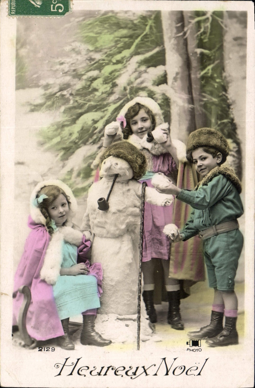 CPA Fantaisie Bonhomme de neige Enfants Noel 