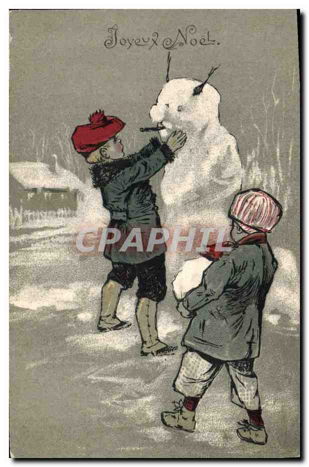 CPA Fantaisie Bonhomme de neige Enfants 