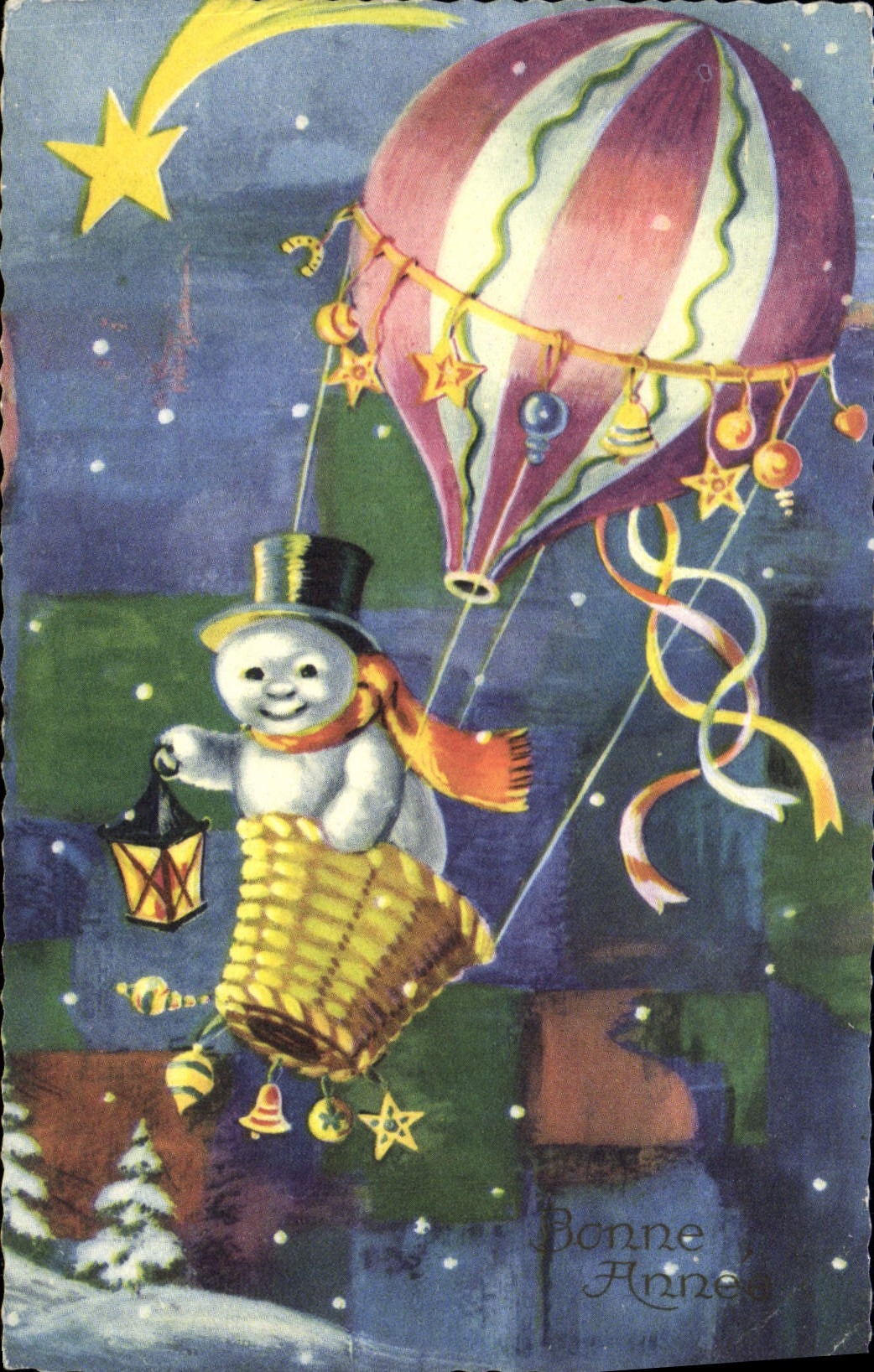 CPA Fantaisie Bonhomme de neige Mongolfiere Ballon 