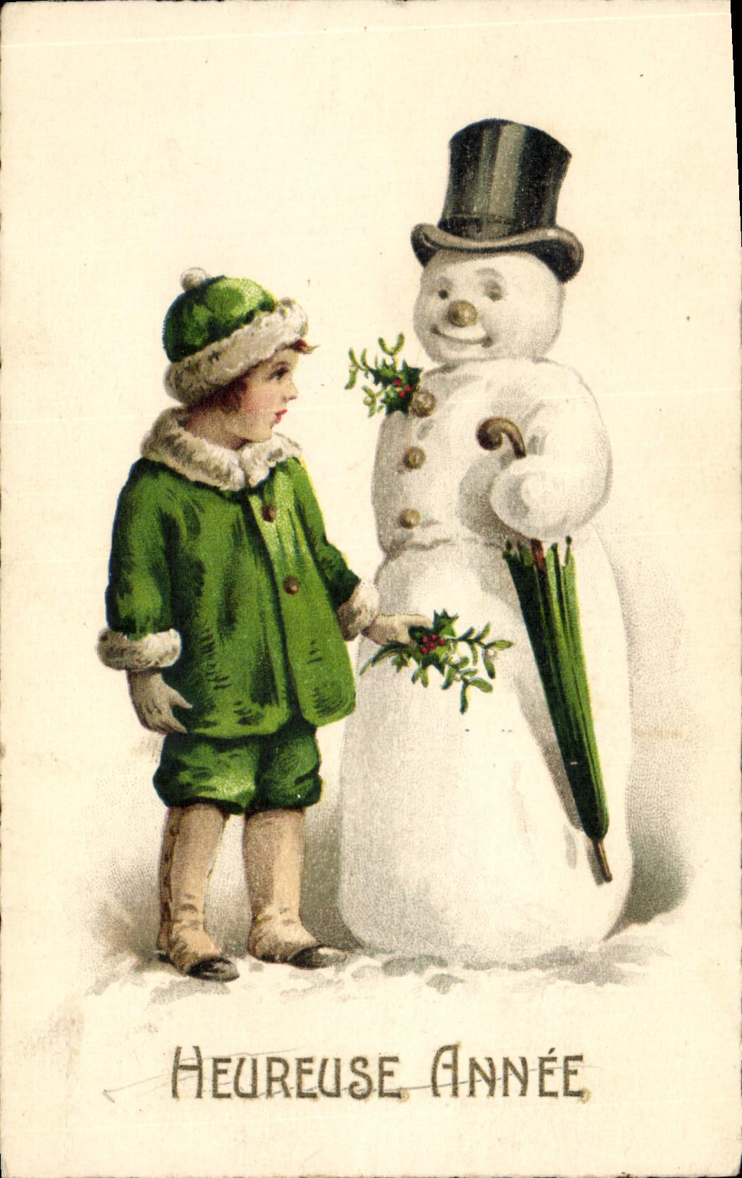CPA Fantaisie Bonhomme de neige Enfant 
