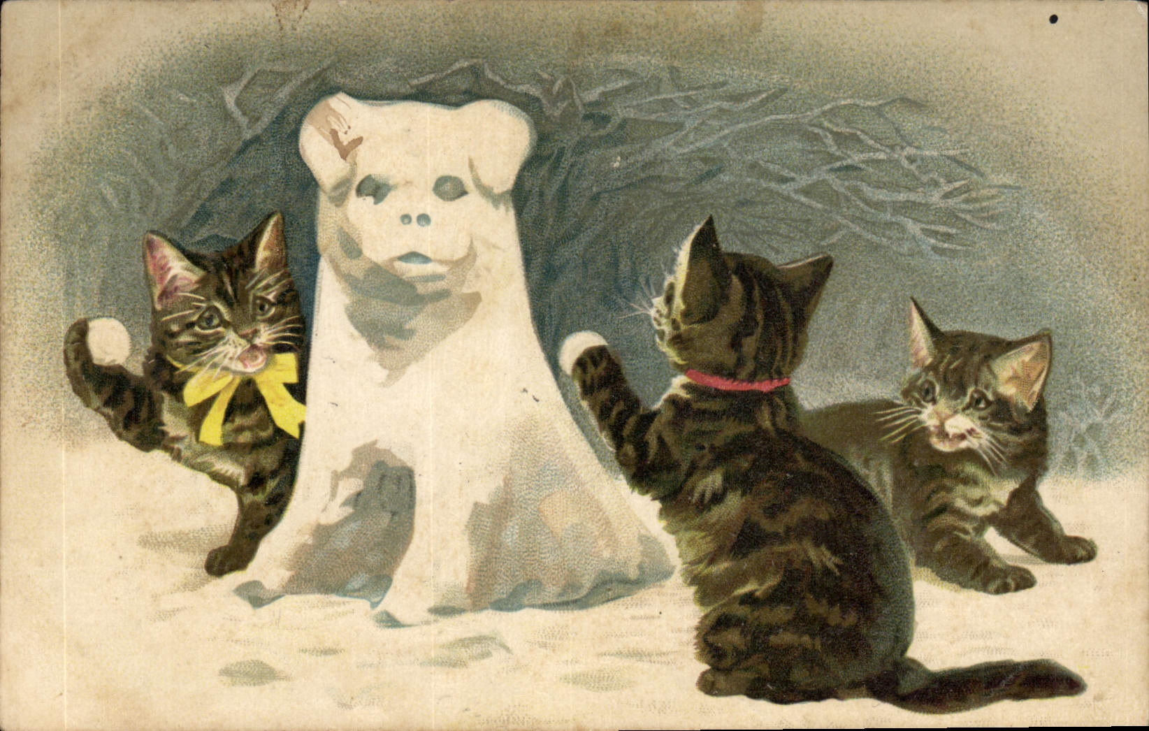 CPA Fantaisie Bonhomme de neige Chats Chat 