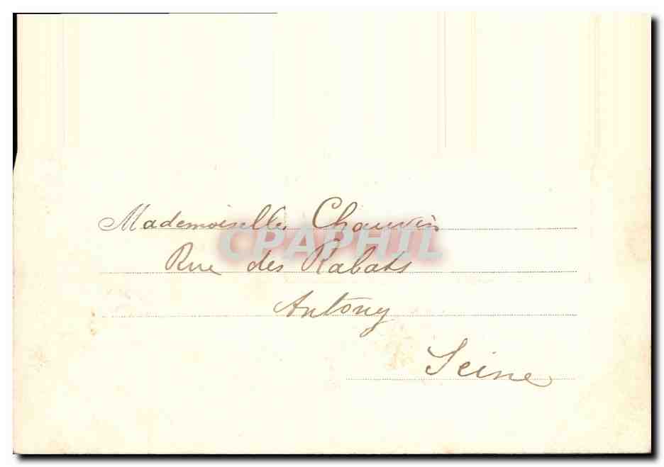 Femme au chapeau rose — carte postale décorée de fleurs violettes — éditeur Amateurs Machine, n°3 — Back