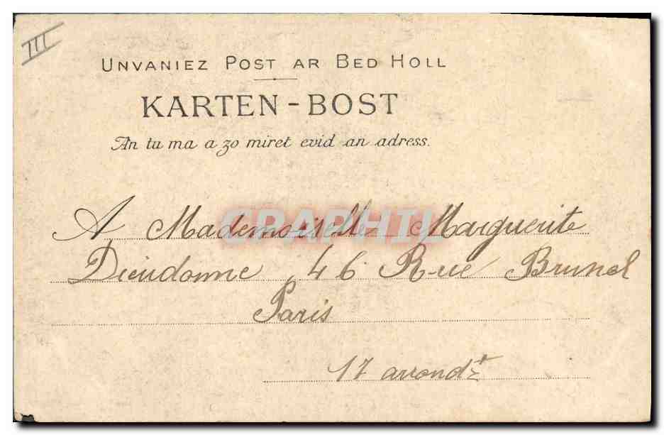CPA Folklore Jeune fille de Roscoff  — Verso