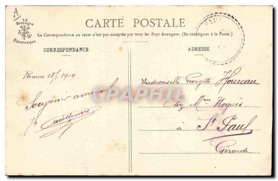CPA Folklore Fillette de Hanvec  — Verso