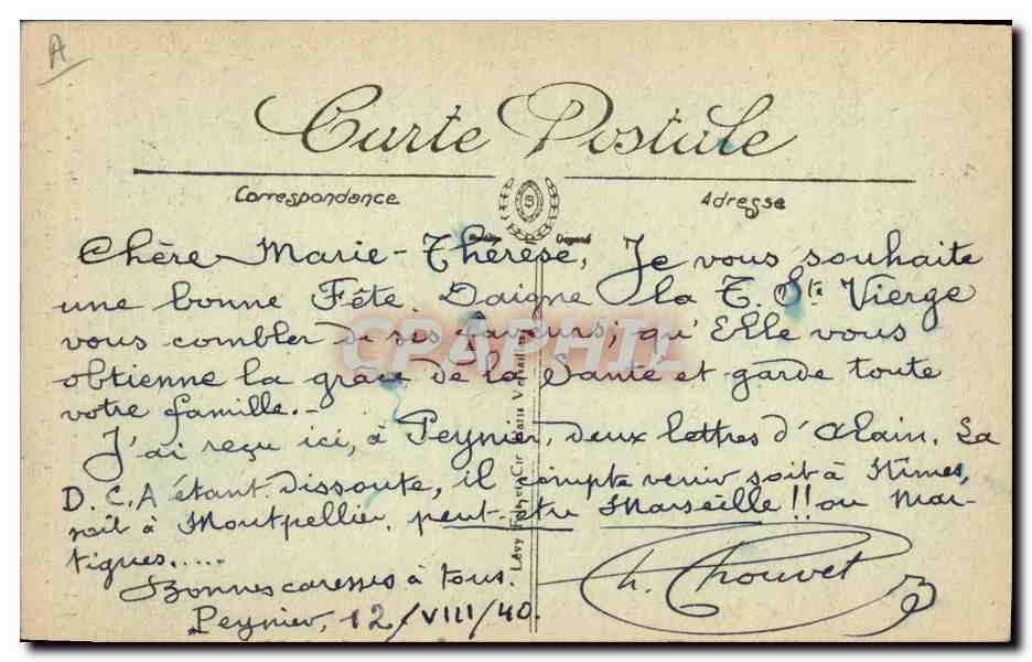 CPA Folklore Priere a ND de Locmaria Jeuen fille en coiffe artisane dite Pen Sardin  — Verso