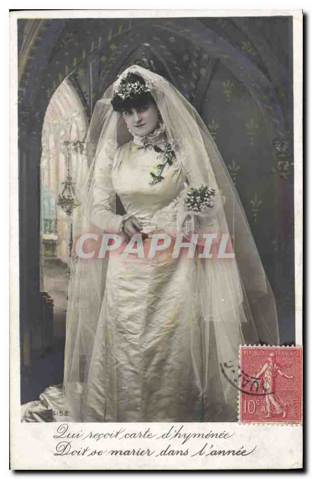 Femme en robe de mariée — carte d'hyménée — éditeur non visible, n° 4152