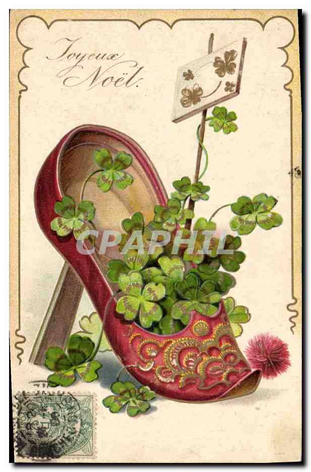 CPA Fantaisie Pantoufle Trefles Fleurs 