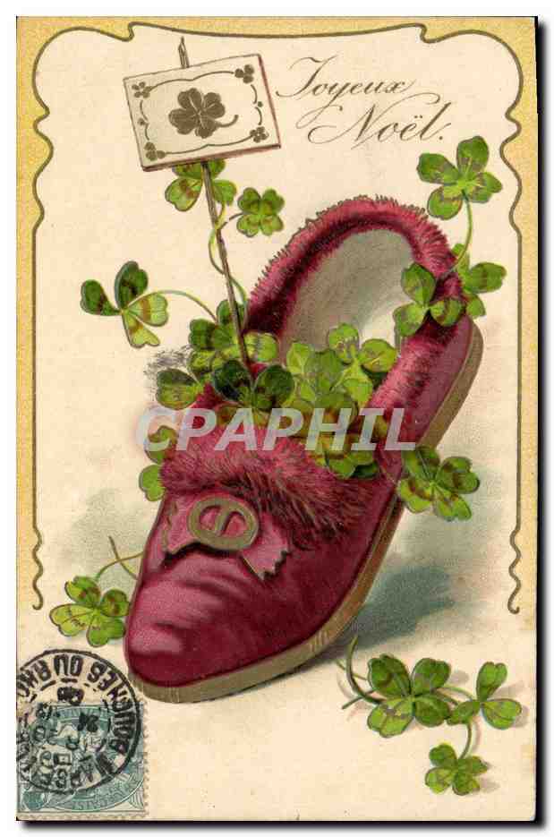 CPA Fantaisie Pantoufle Trefles Fleurs 