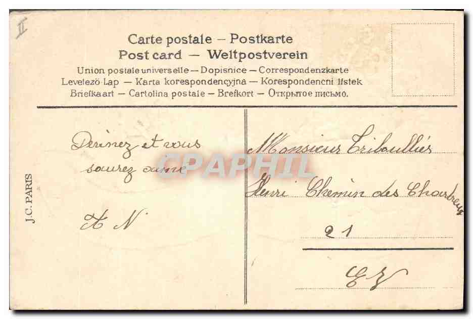 CPA Sabot Fantaisie Poussins Fleurs  — Verso