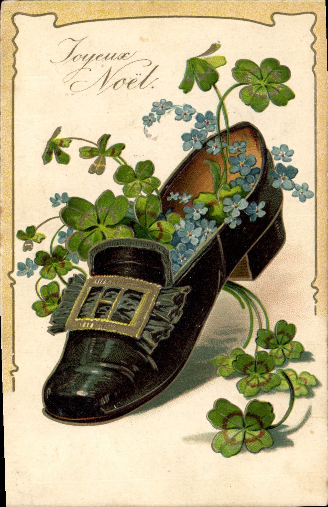 Chaussure de Noël — fleurs et trèfles — éditeur non identifié, série 5492