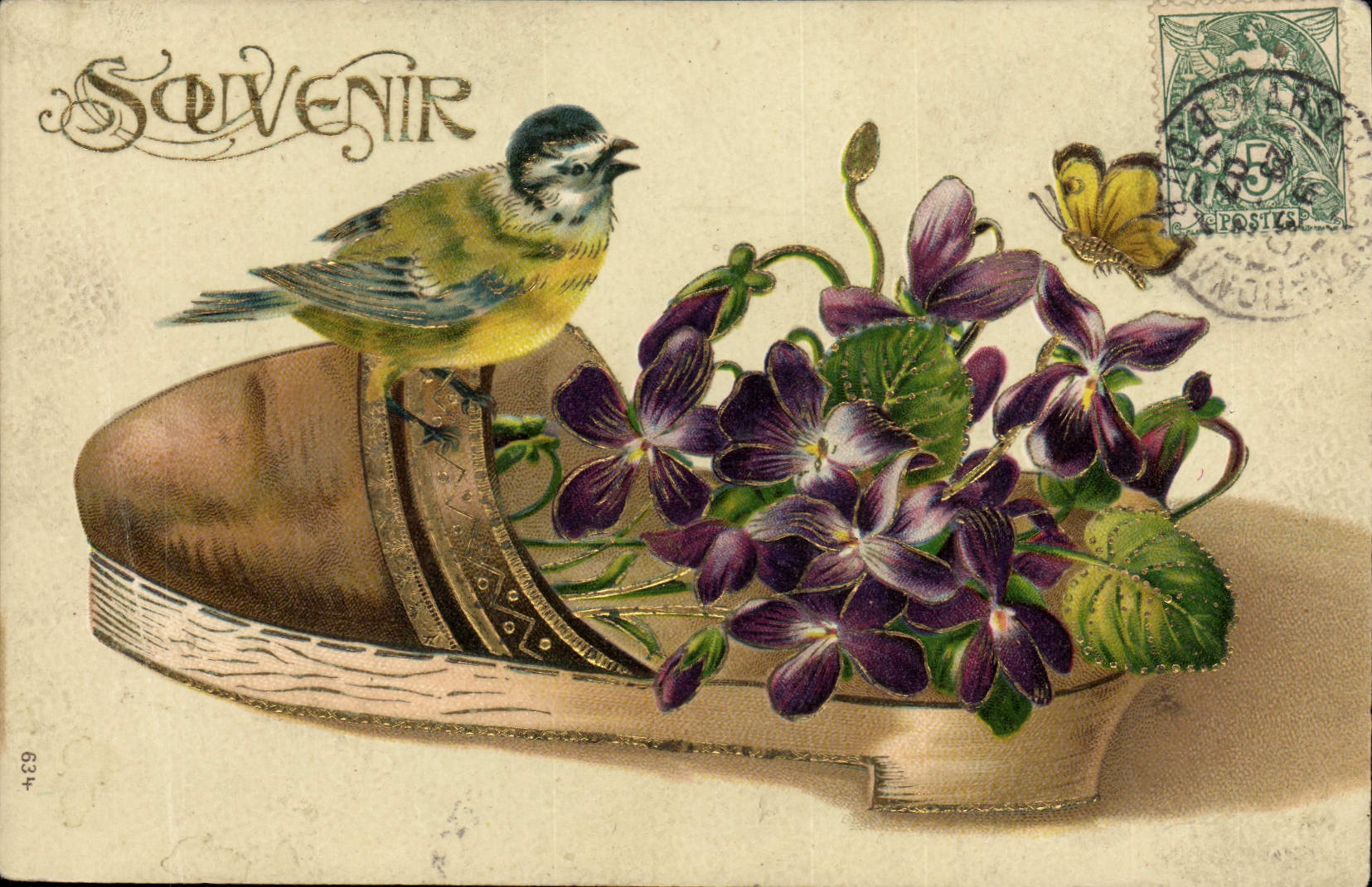 CPA Pantoufle Fantaisie Souvenir Oiseau 