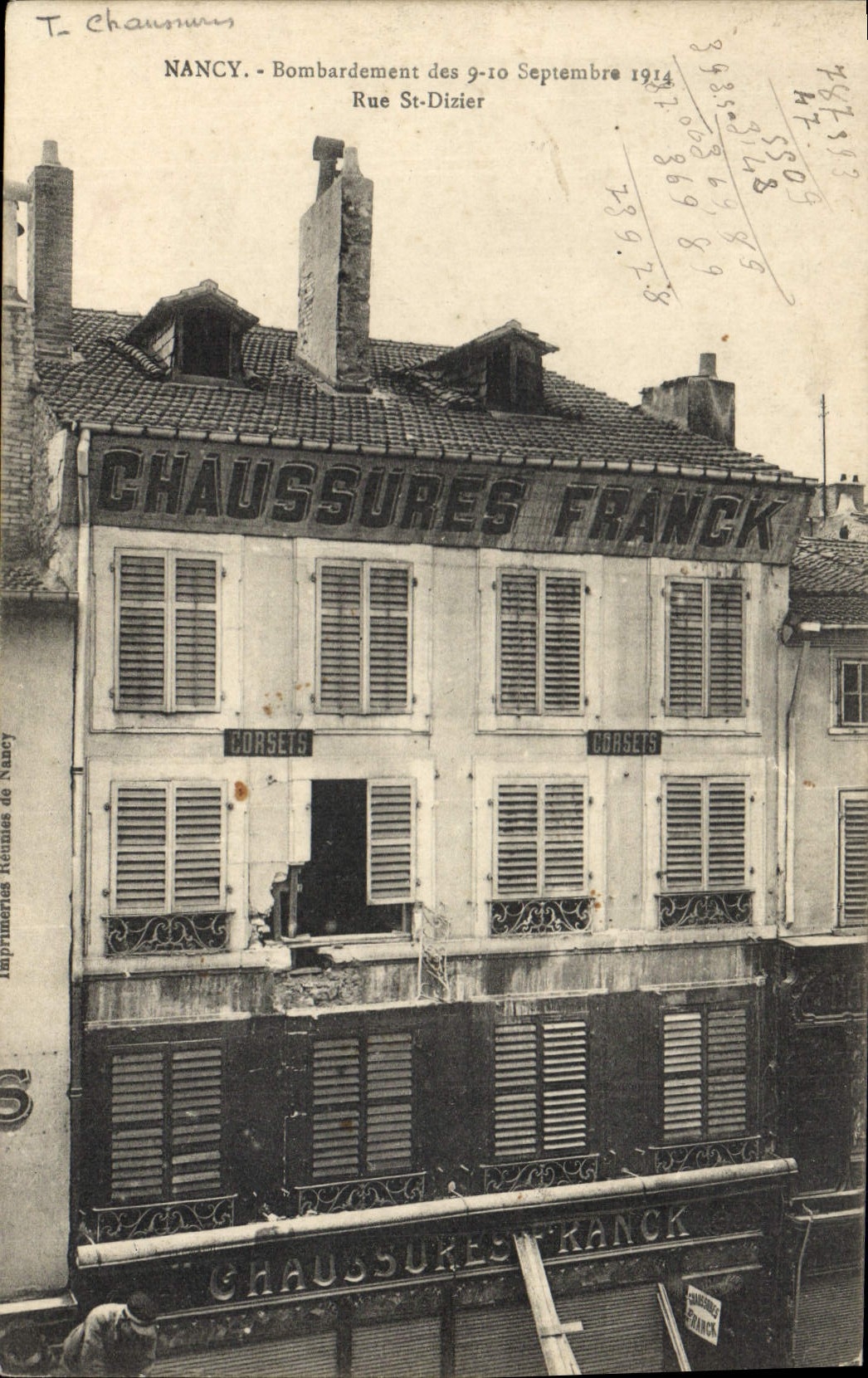 CPA Nancy Bombardement Rue St Dizier Chaussures Franck Militaria 