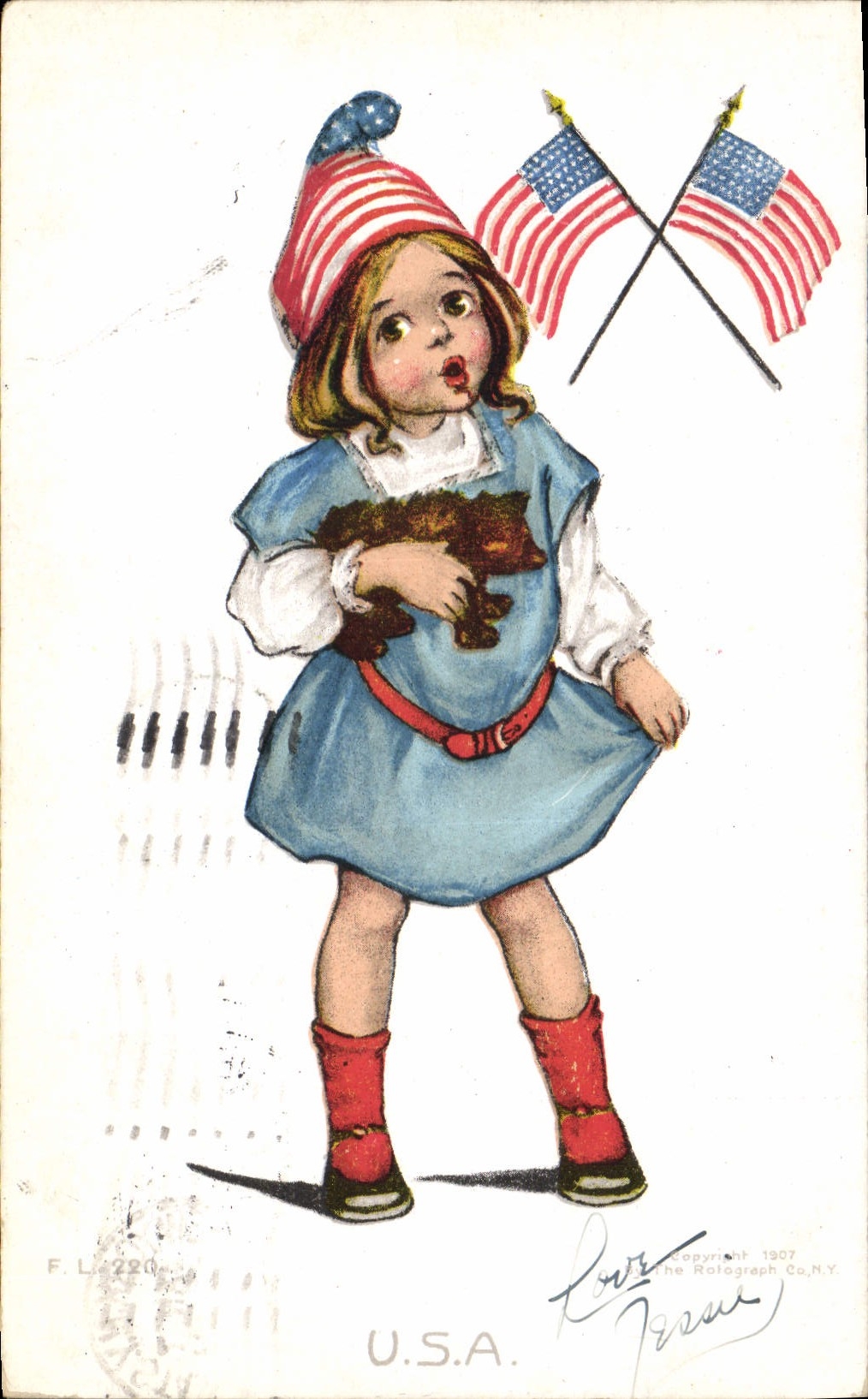 CPA Fantaisie Illustrateur Enfant Drapeau Etats-Unis 